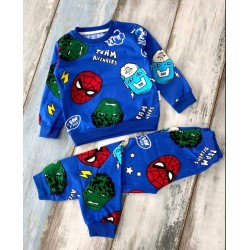Детски леко ватиран комплект в синьо ,,Авенджърс и Спайдърмен