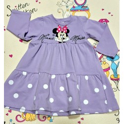 Детска рокля в лилаво на точки с Мини Маус