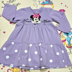 Детска рокля в лилаво на точки с Мини Маус