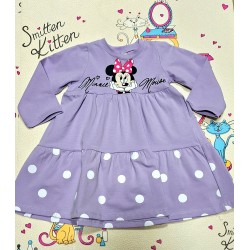 Детска рокля в лилаво на точки с Мини Маус
