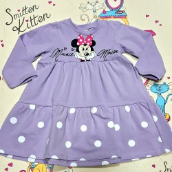 Детска рокля в лилаво на точки с Мини Маус
