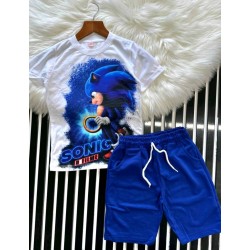 Детски летен комплект в синьо и бяло с таралежа ,,Соник