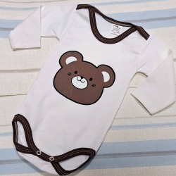 Бебешко памучно боди в бяло и кафяво с мече Бебешко памучно боди в бяло и кафяво с мече