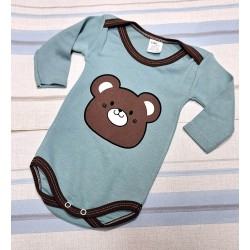 Бебешко памучно боди в зелено и кафяво с мече Бебешко памучно боди в зелено и кафяво с мече