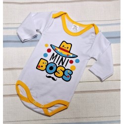 Бебешко памучно боди в бяло и жълто  Мини шеф