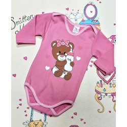 Бебешко памучно боди в розово с мече с биберон