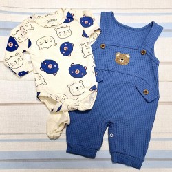 Бебешки комплект с гащеризон,боди и чорапи с мечета в синьо Бебешки комплект с гащеризон,боди и чорапи с мечета в синьо