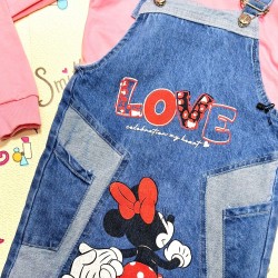 Детски дънков сукман с Мини Маус с розова блуза с качулка Детски дънков сукман с Мини Маус с розова блуза с качулка