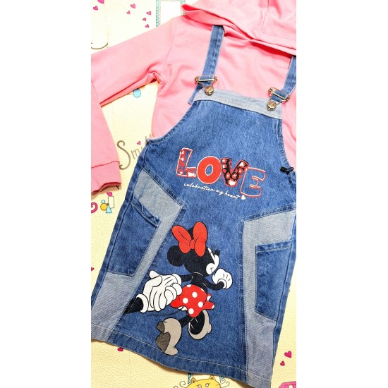 Детски дънков сукман с Мини Маус с розова блуза с качулка