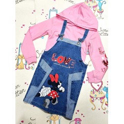 Детски дънков сукман с Мини Маус с розова блуза с качулка