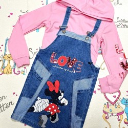 Детски дънков сукман с Мини Маус с розова блуза с качулка Детски дънков сукман с Мини Маус с розова блуза с качулка