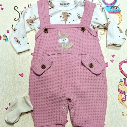 Бебешки комплект с боди,гащеризон и чорапки в розово и бяло