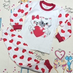 Детска памучна пижама в бяло и червено  Котенца