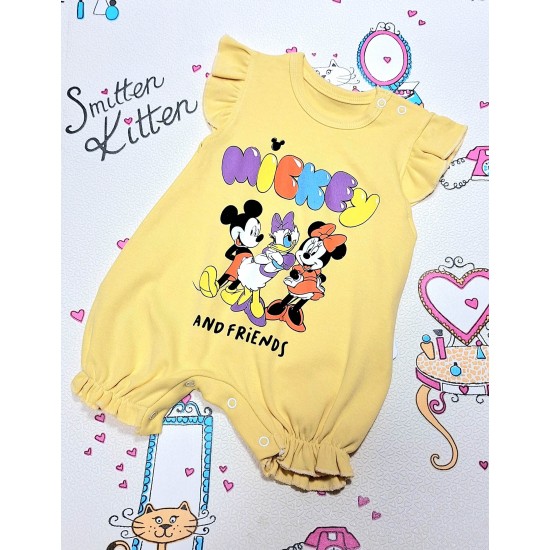Бебешки летен ромпър/гащеризон в жълто   Мини Маус и приятели