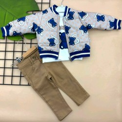 Детски комплект с яке в тъмносиньо и бежово Мечета Детски комплект с яке в тъмносиньо и бежово Мечета