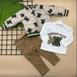 Детски комплект с яке в тъмно зелено и бежово Мечета Детски комплект с яке в тъмно зелено и бежово Мечета