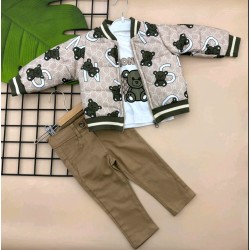 Детски комплект с яке в тъмно зелено и бежово Мечета Детски комплект с яке в тъмно зелено и бежово Мечета