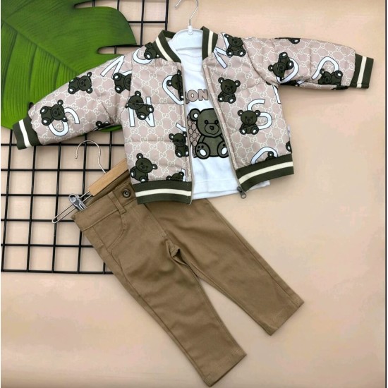 Детски комплект с яке в тъмно зелено и бежово ,,Мечета