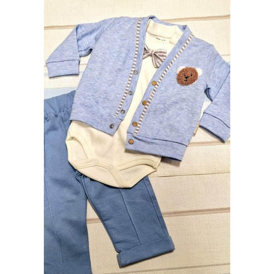 Бебешки комплект с папионка в синьо и бяло Мистър Бебешки комплект с папионка в синьо и бяло Мистър