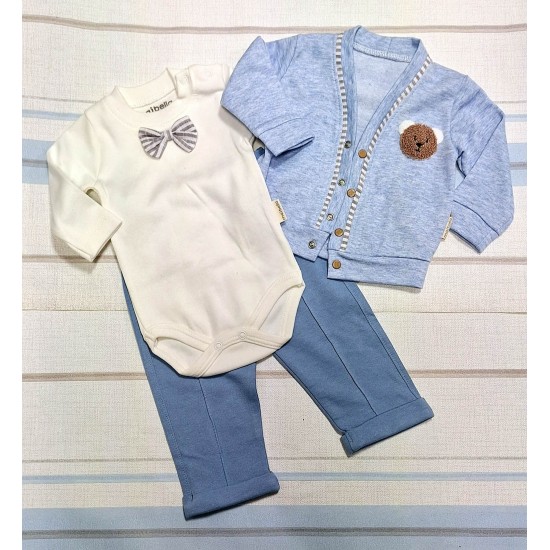 Бебешки комплект с папионка в синьо и бяло Мистър Бебешки комплект с папионка в синьо и бяло Мистър