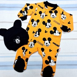 Бебешки гащеризон с шапка в жълто Мики Маус Бебешки гащеризон с шапка в жълто Мики Маус