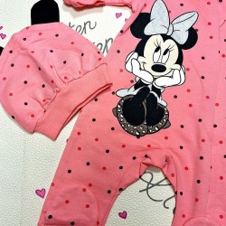 Бебешки гащеризон в цвят корал на точки  Мини Маус