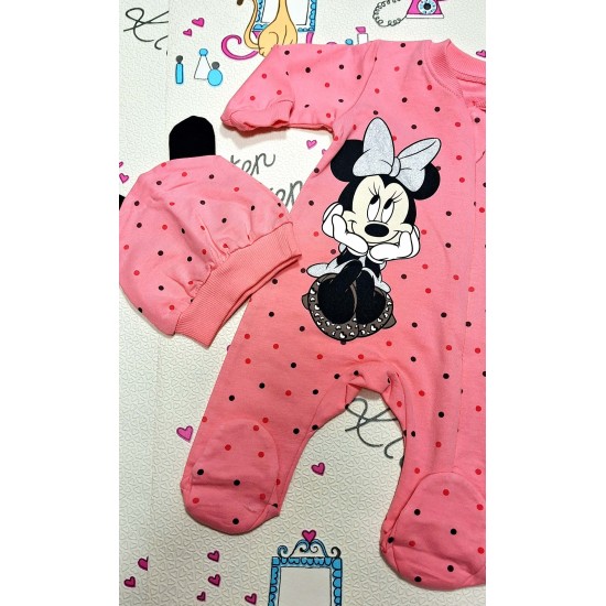 Бебешки гащеризон в цвят корал на точки  Мини Маус