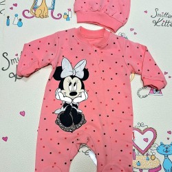 Бебешки гащеризон в цвят корал на точки  Мини Маус