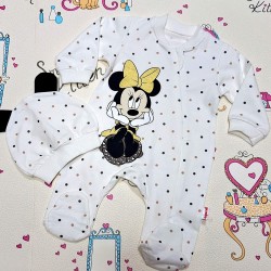 Бебешки гащеризон в бяло и златисто с шапка  Мини Маус