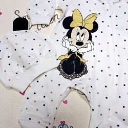 Бебешки гащеризон в бяло и златисто с шапка  Мини Маус