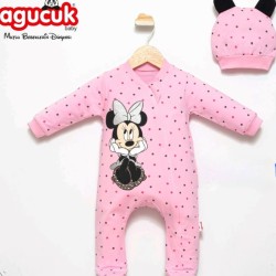 Бебешки гащеризон в розово на точки с шапка Мини Маус Бебешки гащеризон в розово на точки с шапка Мини Маус