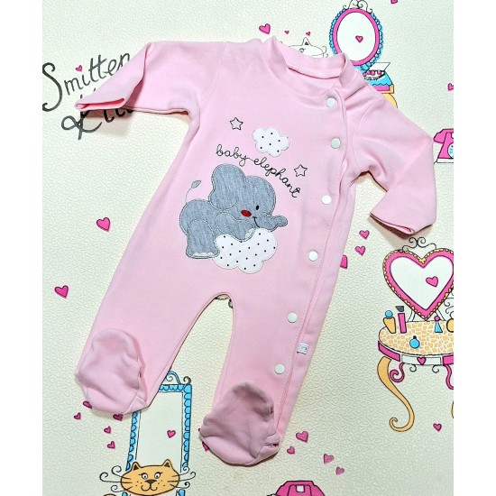 Бебешки памучен гащеризон в розово Слонче Бебешки памучен гащеризон в розово Слонче