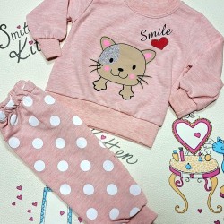 Детски памучен комплект в розово на точки  Коте