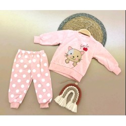 Детски памучен комплект в розово на точки Коте Детски памучен комплект в розово на точки Коте