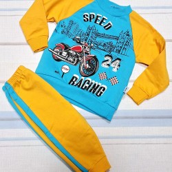 Бебешки спортен комплект в синьо и жълто Мотор Бебешки спортен комплект в синьо и жълто Мотор