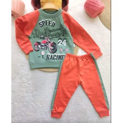 Детски комплект в оранжево и зелено  Мотор