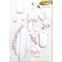 Луксозен комплект с пелена 7части в бяло с дантела 0-3м  Принцеса