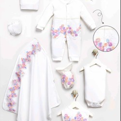 Луксозен комплект с пелена 7части в бяло с дантела 0-3м Принцеса Луксозен комплект с пелена 7части в бяло с дантела 0-3м Принцеса