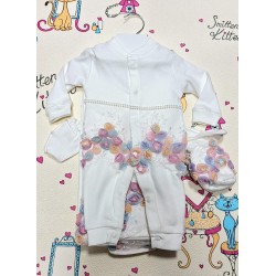 Луксозен комплект с пелена 7части в бяло с дантела 0-3м  Принцеса