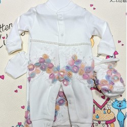 Луксозен комплект с пелена 7части в бяло с дантела 0-3м  Принцеса