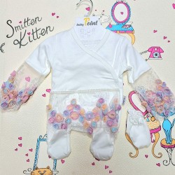 Луксозен бебешки комплект 5части в бяло с дантела 0м-3м  Принцеса