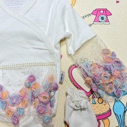 Луксозен бебешки комплект 5части в бяло с дантела Принцеса