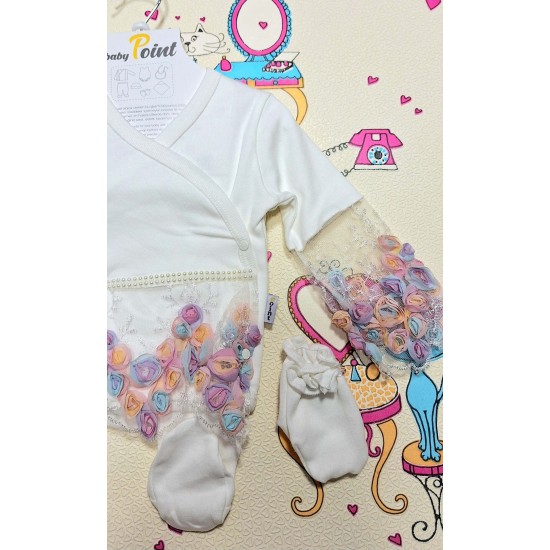 Луксозен бебешки комплект 5части в бяло с дантела 0м-3м ,,Принцеса