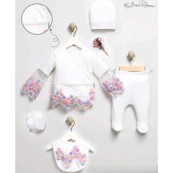 Луксозен бебешки комплект 5части в бяло с дантела 0м-3м Принцеса Луксозен бебешки комплект 5части в бяло с дантела 0м-3м Принцеса