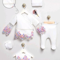 Луксозен бебешки комплект 5части в бяло с дантела 0м-3м Принцеса Луксозен бебешки комплект 5части в бяло с дантела 0м-3м Принцеса