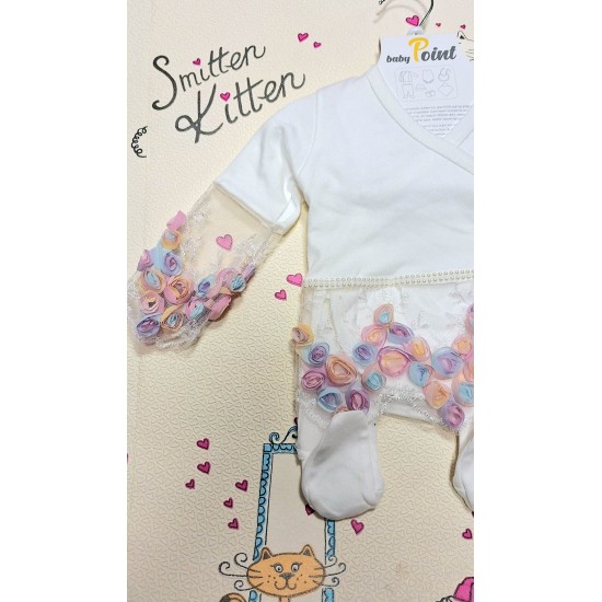 Луксозен бебешки комплект 5части в бяло с дантела 0м-3м ,,Принцеса