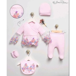 Луксозен бебешки комплект 5части в розово с дантела 0м-3м  Принцеса