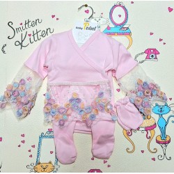 Луксозен бебешки комплект 5части в розово с дантела 0м-3м  Принцеса