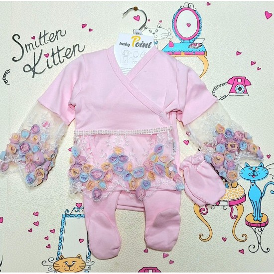 Луксозен бебешки комплект 5части в розово с дантела 0м-3м ,,Принцеса