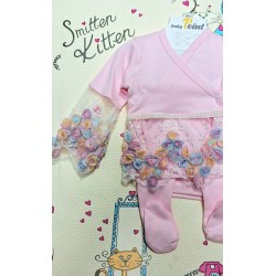 Луксозен бебешки комплект 5части в розово с дантела 0м-3м  Принцеса